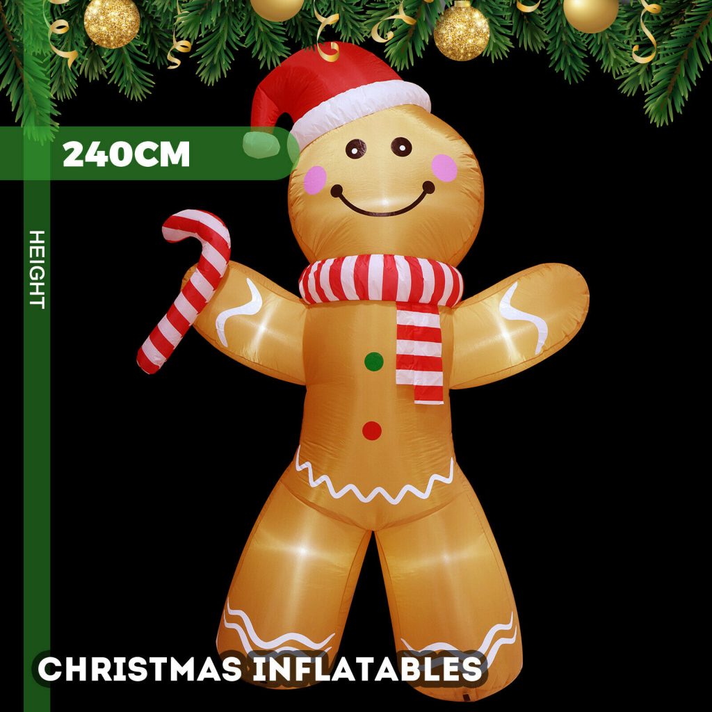 Jingle Jollys Christmas Inflatable Gingerbread Man 2.4M LED Outdoor De