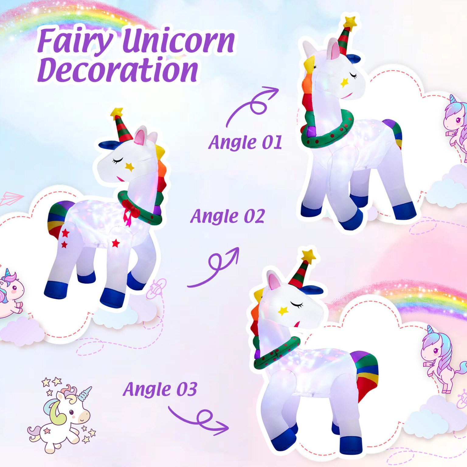 Magic Inflatables 1.8m Magic Unicorn w/ Disco Light Christmas Inflatable – Airfigs ...
