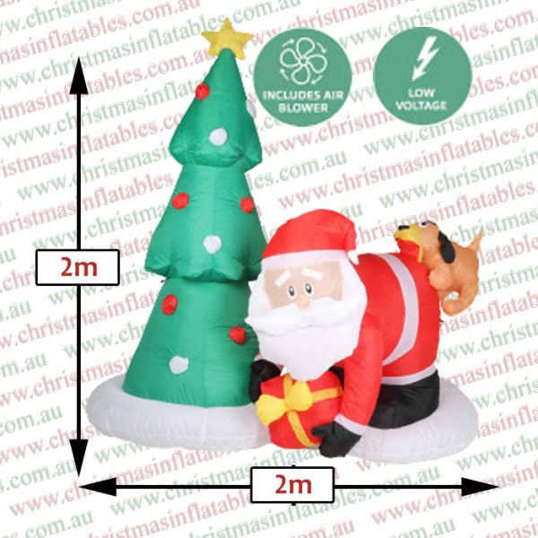 2m Santa Puppy & Tree Christmas Inflatable - Image 2