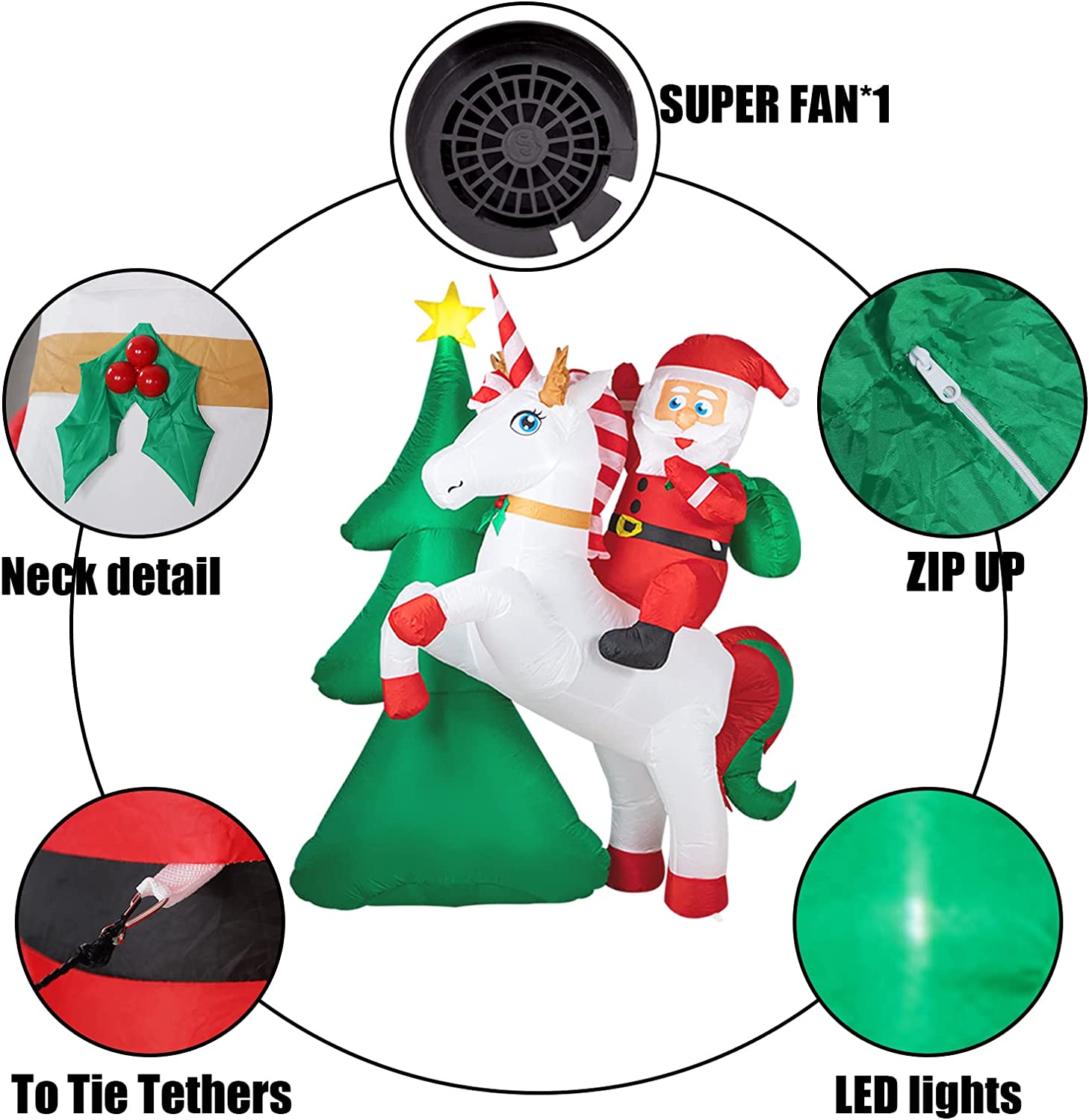 2m Hi Ho Santa Unicorn Christmas Inflatable - Image 10