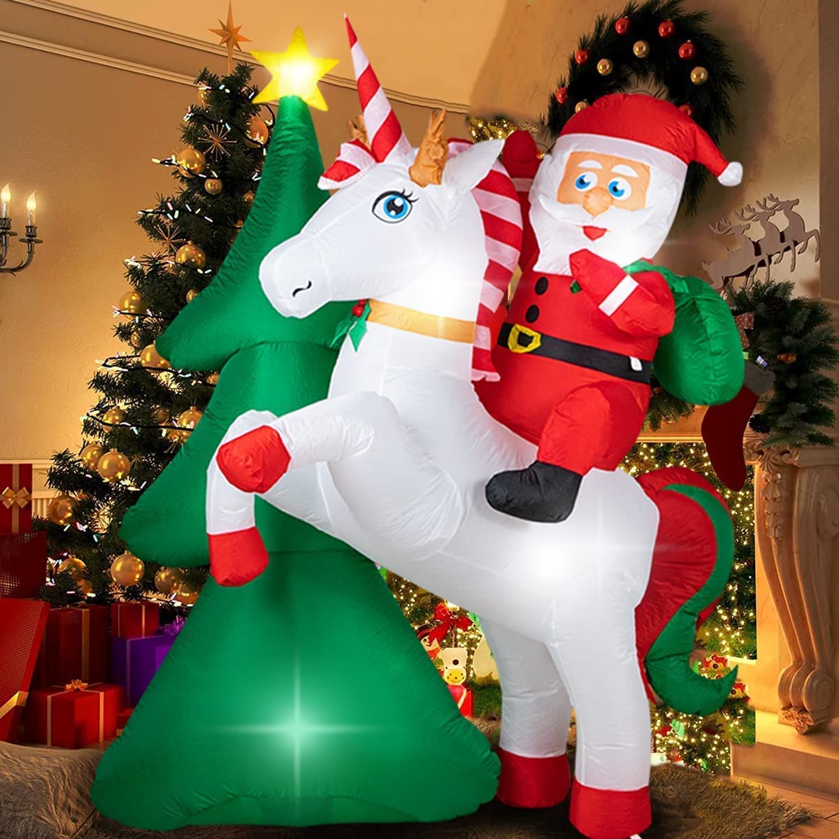 2m Hi Ho Santa Unicorn Christmas Inflatable - Image 3