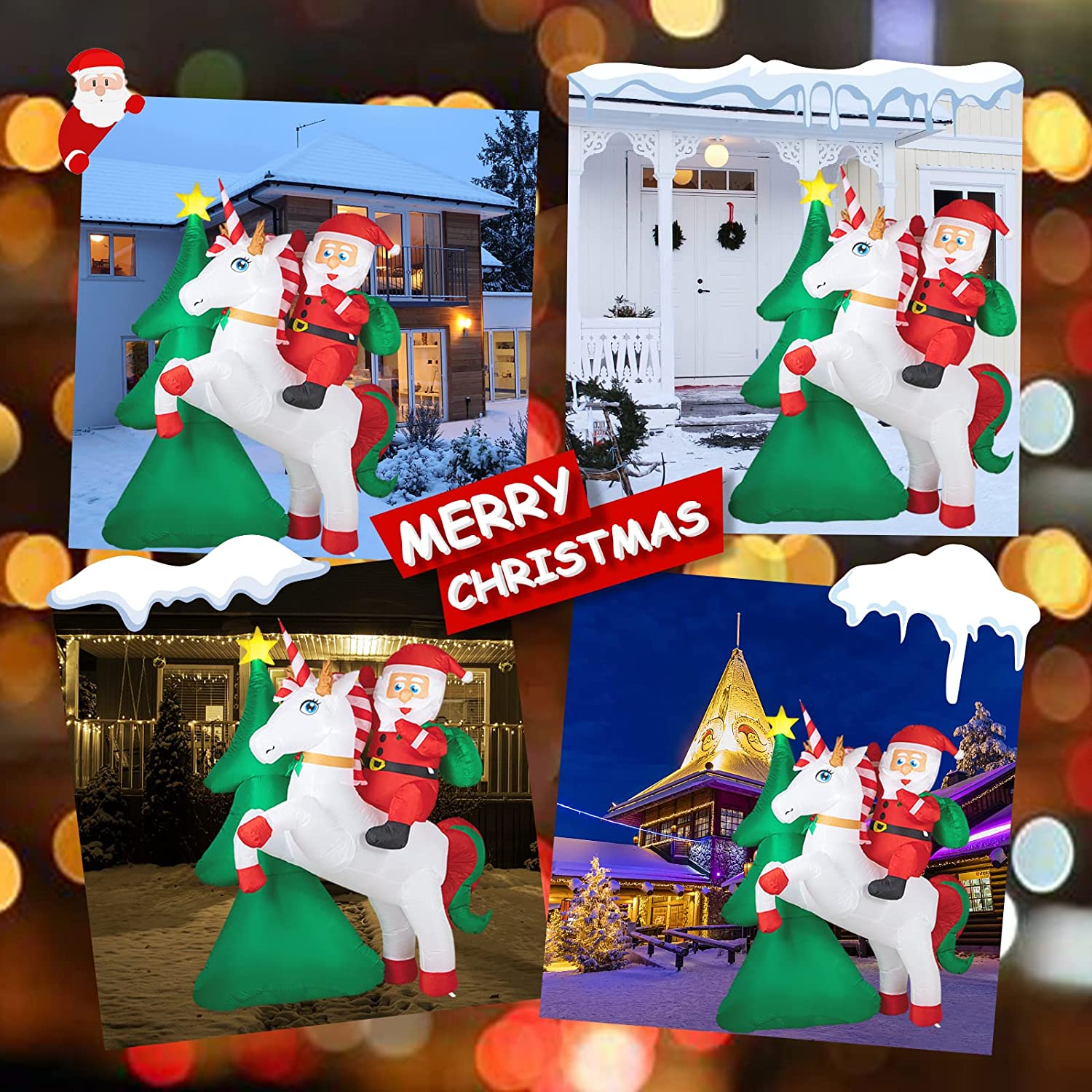 2m Hi Ho Santa Unicorn Christmas Inflatable - Image 4