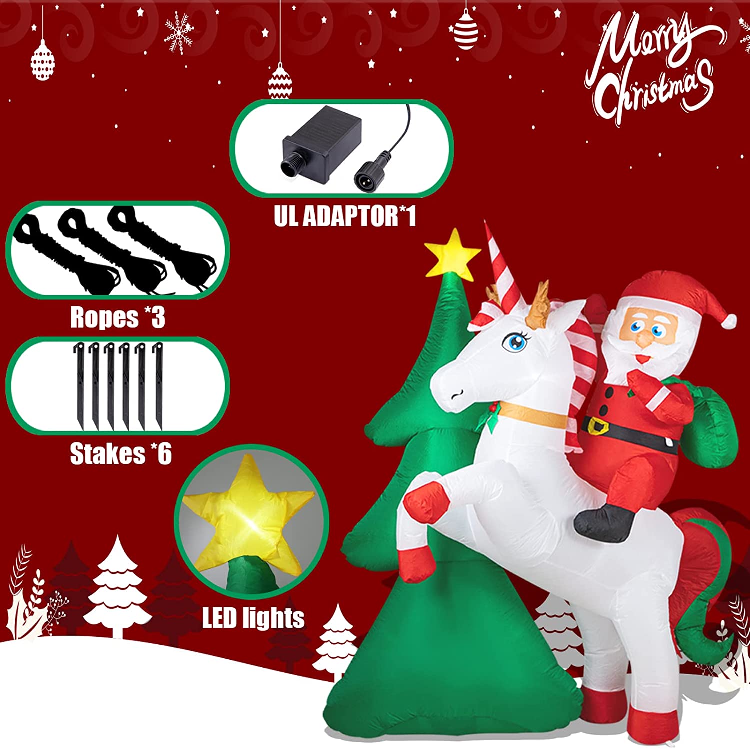 2m Hi Ho Santa Unicorn Christmas Inflatable - Image 5