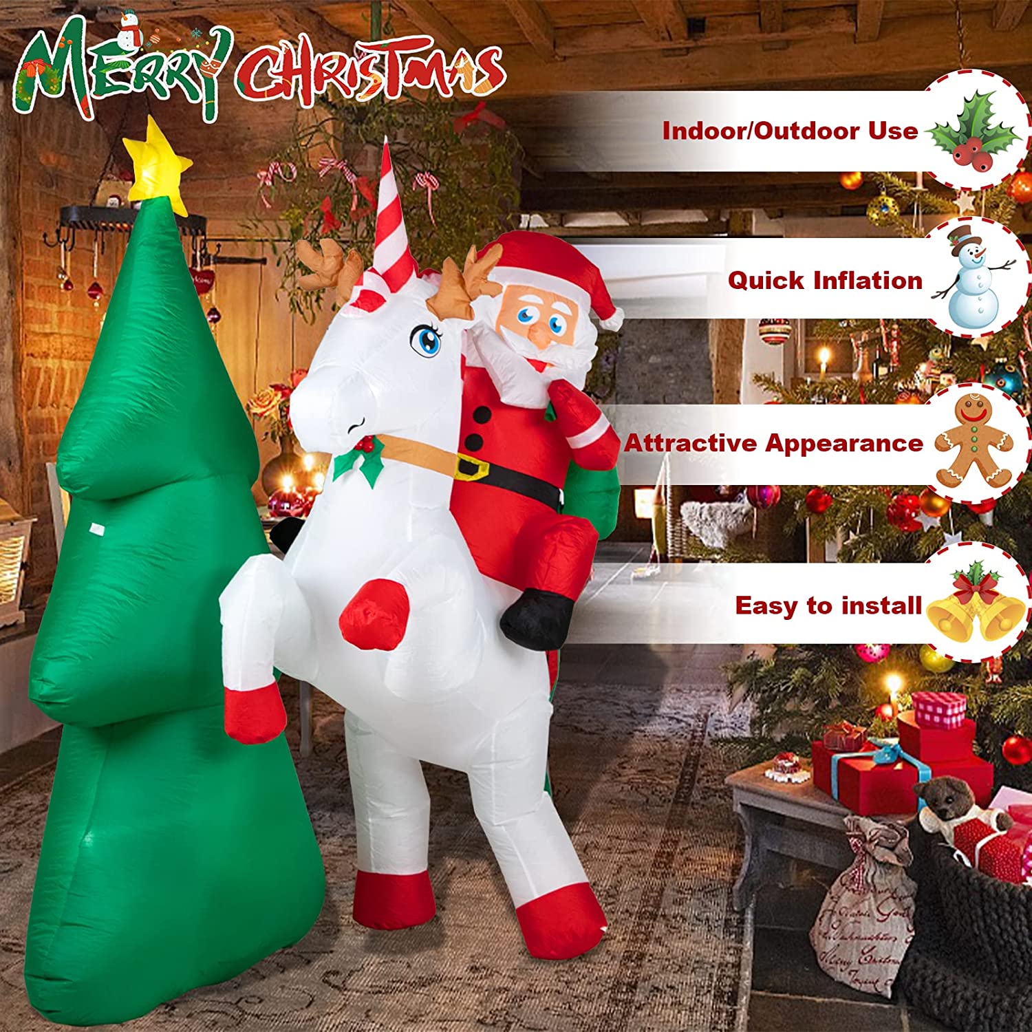 2m Hi Ho Santa Unicorn Christmas Inflatable - Image 6
