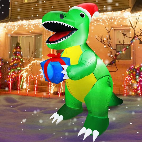 1.5m Gift Giving Smiling Dinosaur Christmas Inflatable - Image 3