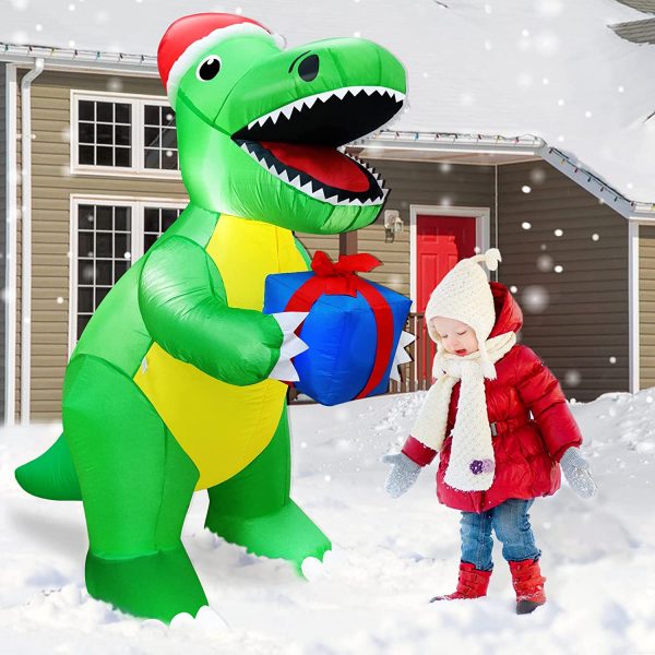 1.5m Gift Giving Smiling Dinosaur Christmas Inflatable - Image 4