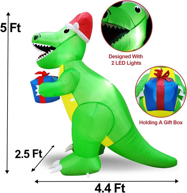 1.5m Gift Giving Smiling Dinosaur Christmas Inflatable - Image 5