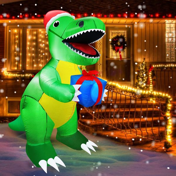 1.5m Gift Giving Smiling Dinosaur Christmas Inflatable - Image 6