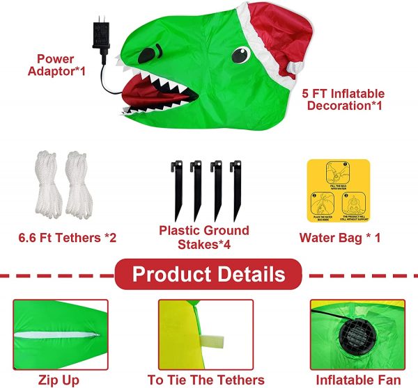 1.5m Gift Giving Smiling Dinosaur Christmas Inflatable - Image 8