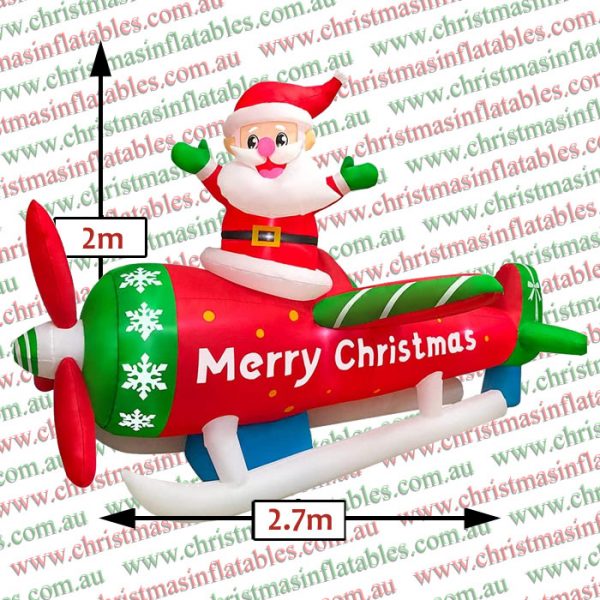 2.7m Santa Flying Aeroplane Christmas Inflatable - Image 2