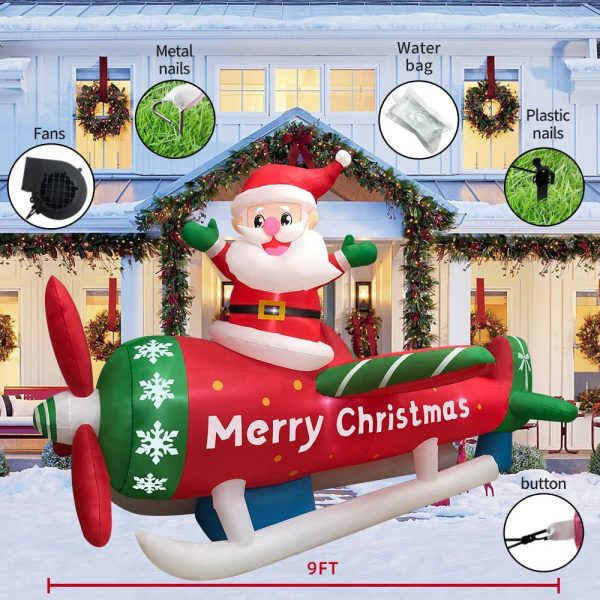 2.7m Santa Flying Aeroplane Christmas Inflatable - Image 7