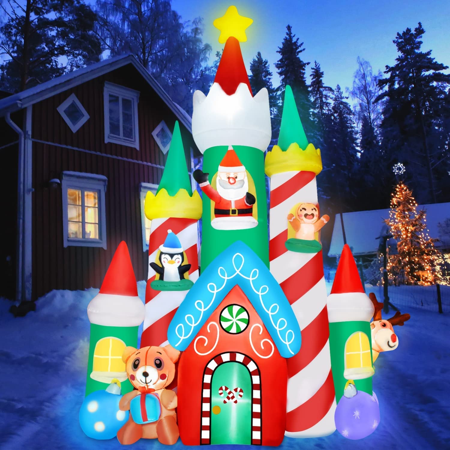 3m Christmas Castle with Santa and Friends Inflatable - Image 3