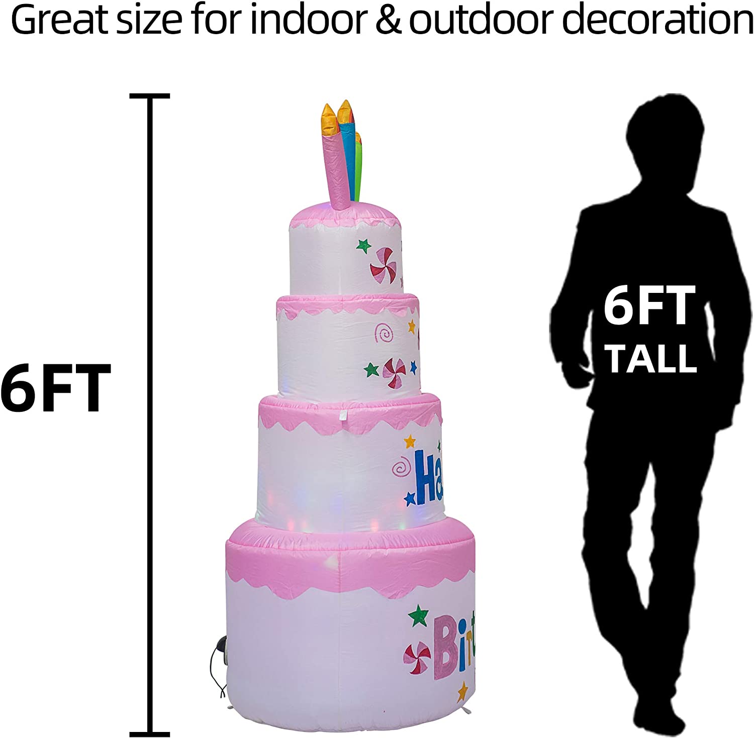 thumbnail image 2 of Jumbo Inflatable Birthday Cake – 6ft Tall Multicolor Vinyl Party Decor By Oriental Trading – 37x37 Inches 2 of 4