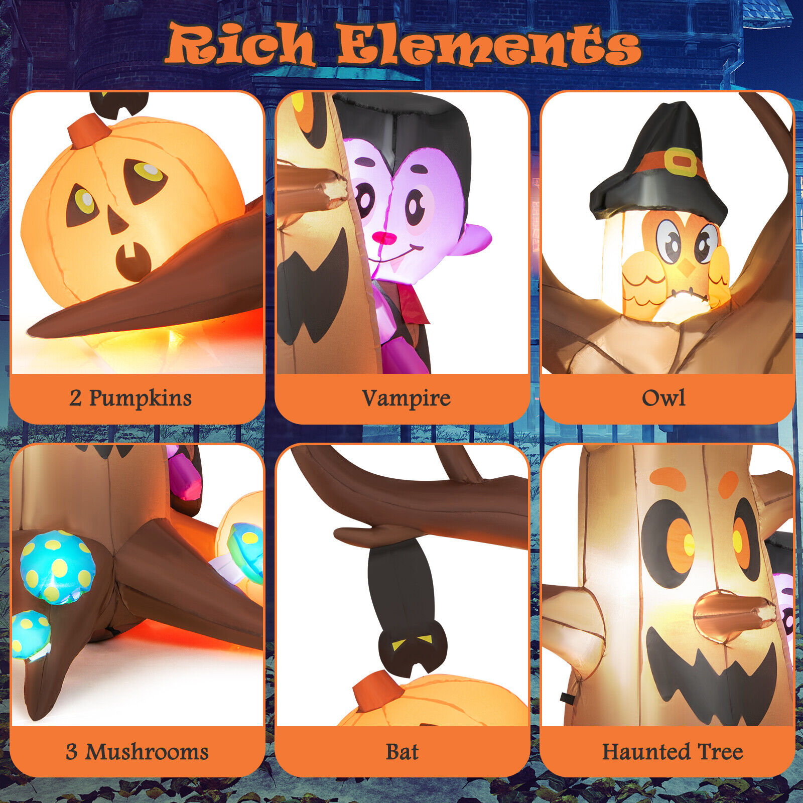 1.8M Tree, Owl, Bat, Pumpkin and Vampire Inflatable Tree - Image 6