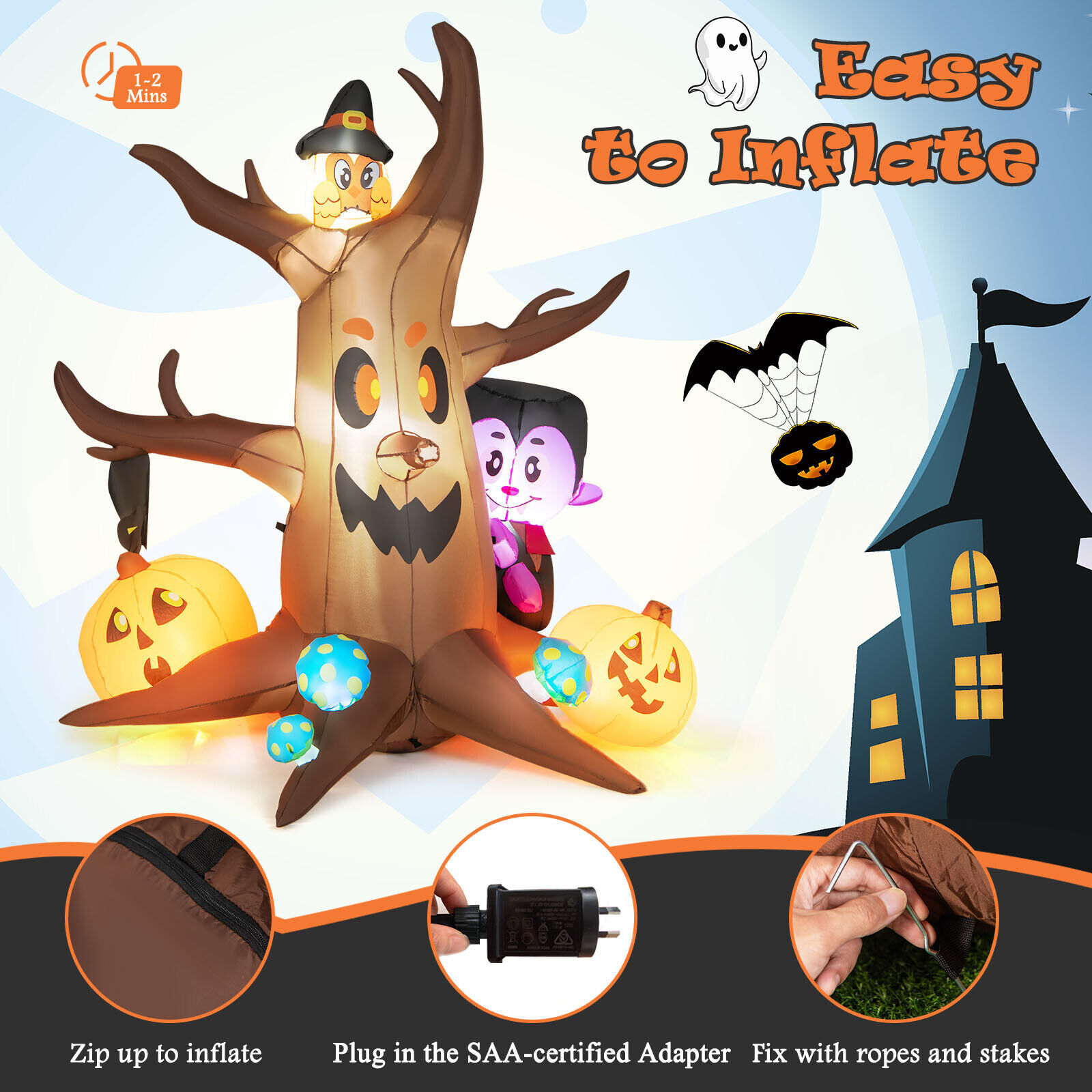 1.8M Tree, Owl, Bat, Pumpkin and Vampire Inflatable Tree - Image 7