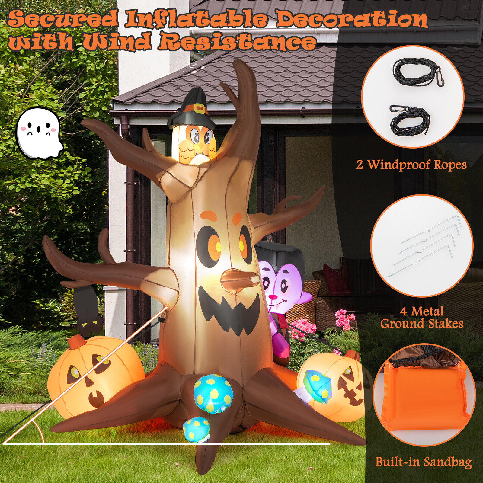 1.8M Tree, Owl, Bat, Pumpkin and Vampire Inflatable Tree - Image 9