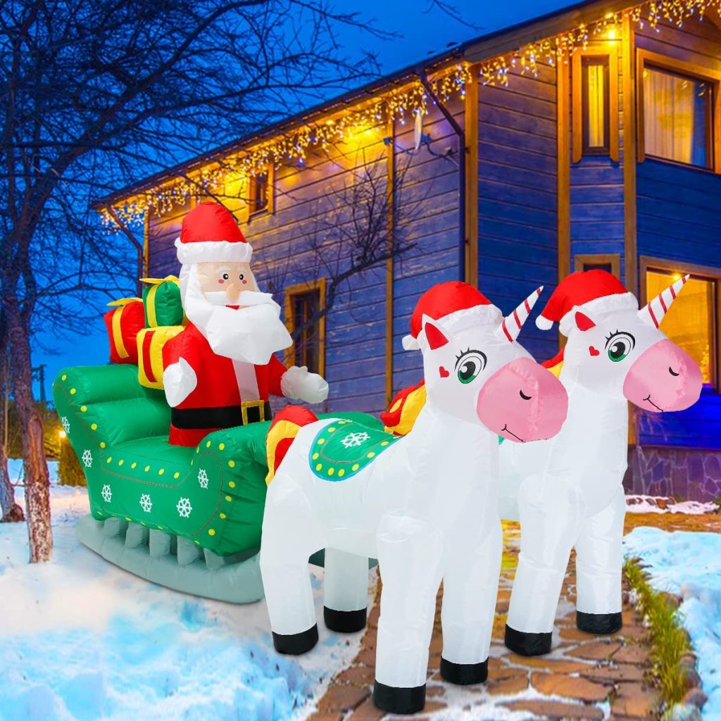 2.3m Christmas Unicorns Pulling Santa’s Sleigh – Airfigs Inflatables