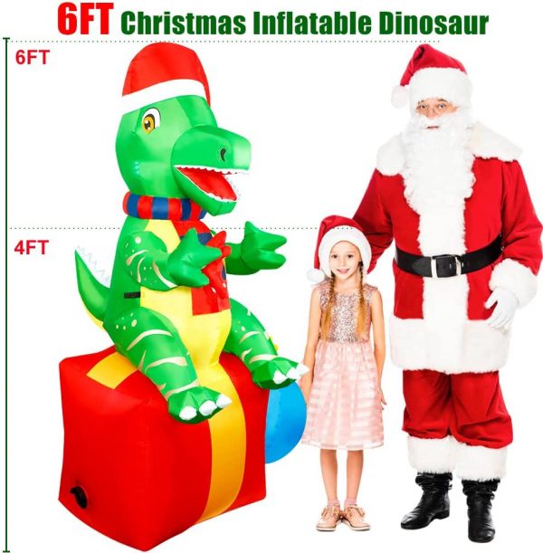 1.8m Christmas Dinosaur On Gift with Bauble - Image 9