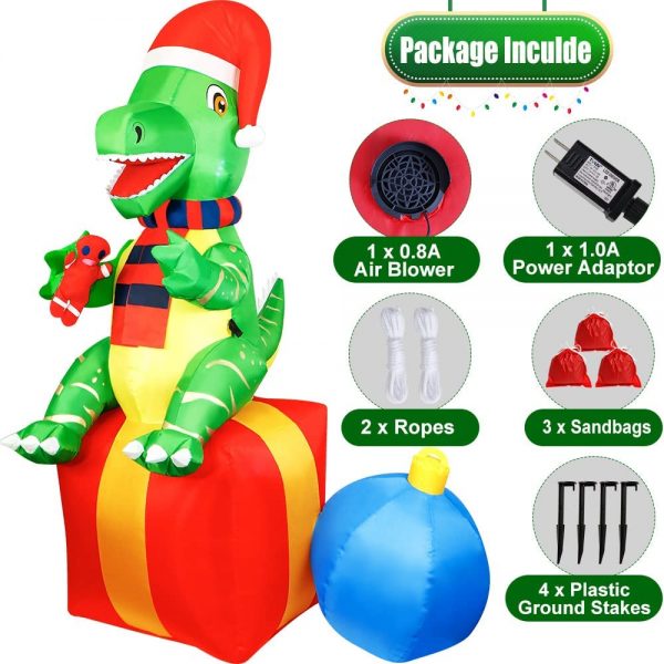 1.8m Christmas Dinosaur On Gift with Bauble - Image 8