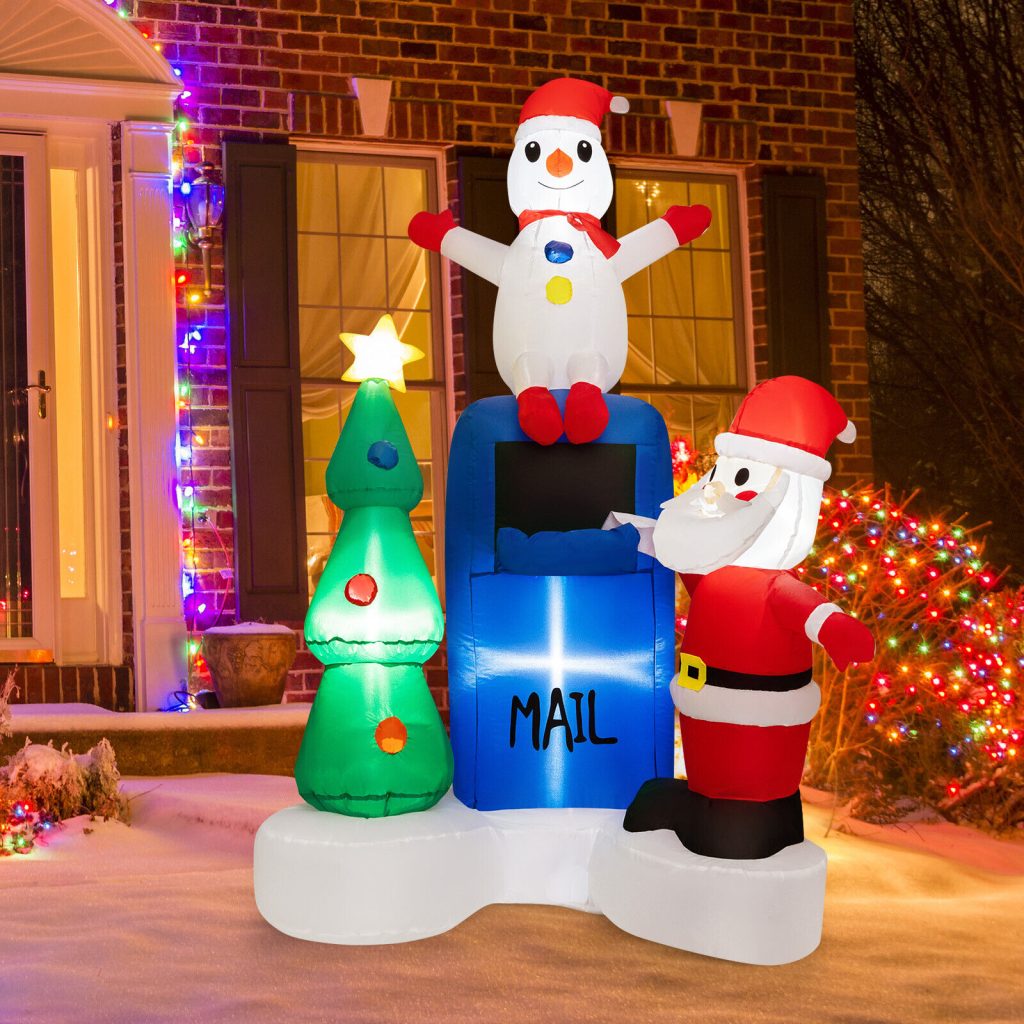Santa Tree Snowman Inflatable 1.8m Lighted Mailbox Santa Claus Snowman & Xmas Tree – Airfigs Inflatables