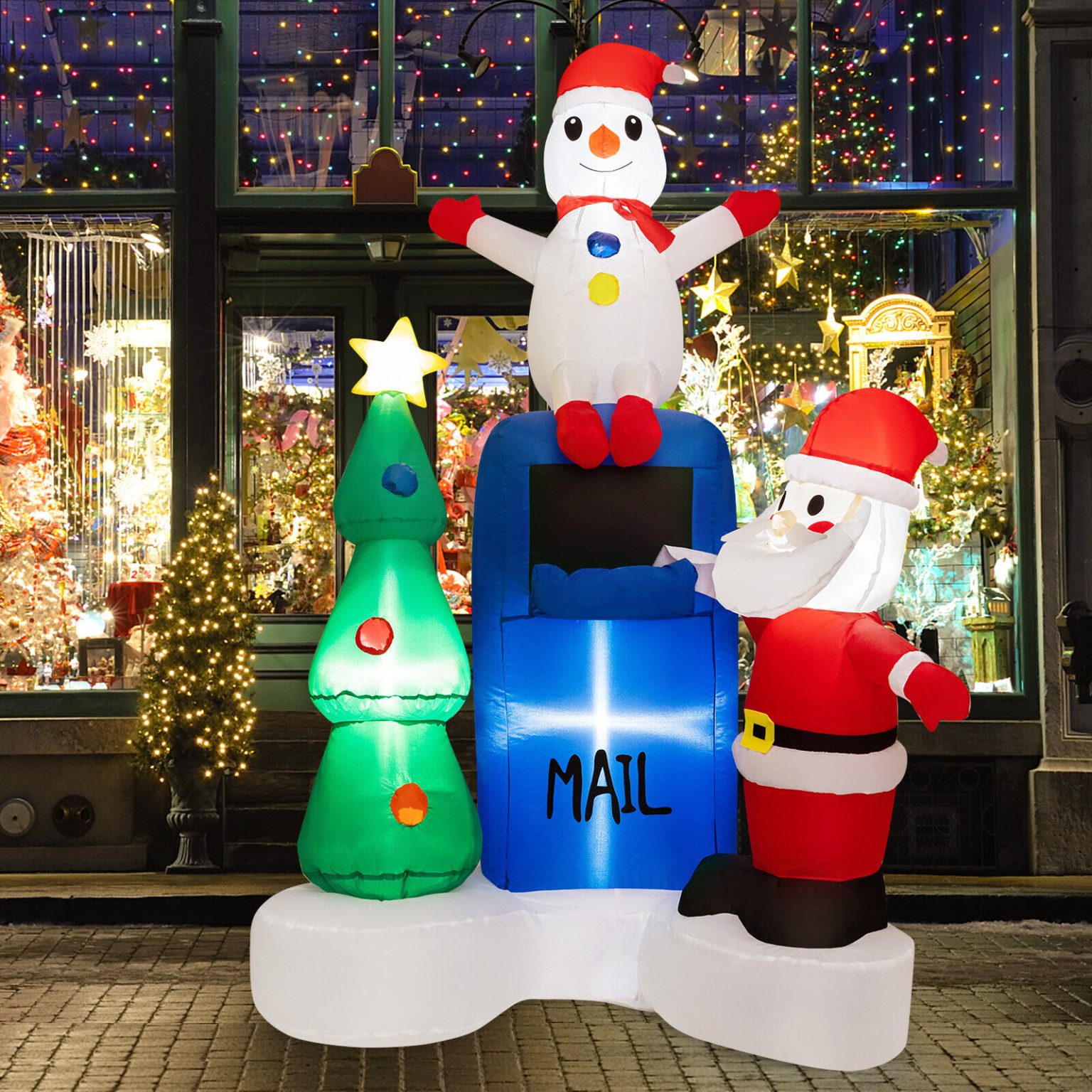 Santa Tree Snowman Inflatable 1.8m Lighted Mailbox Santa Claus Snowman & Xmas Tree – Airfigs Inflatables