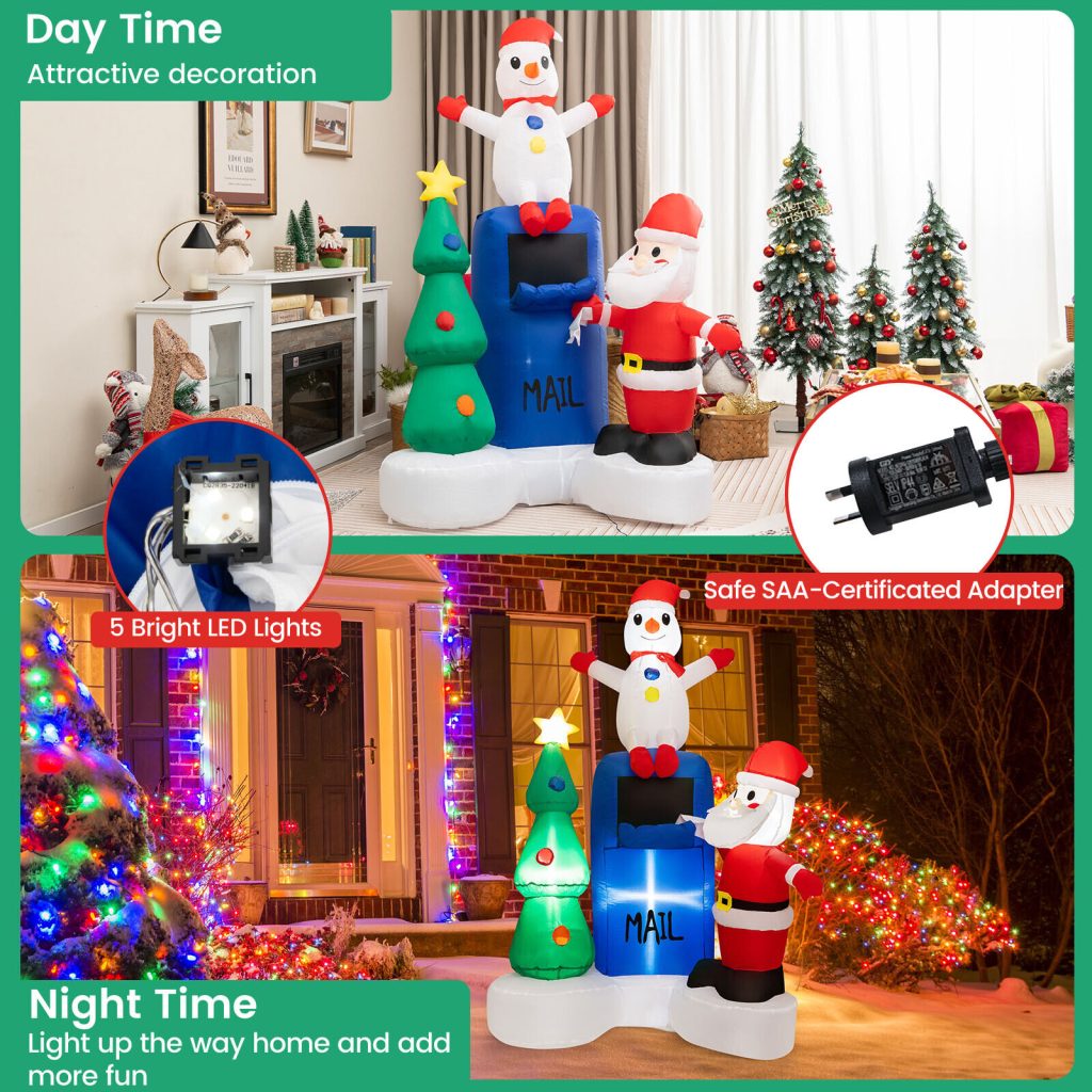 Santa Tree Snowman Inflatable 1.8m Lighted Mailbox Santa Claus Snowman & Xmas Tree – Airfigs Inflatables