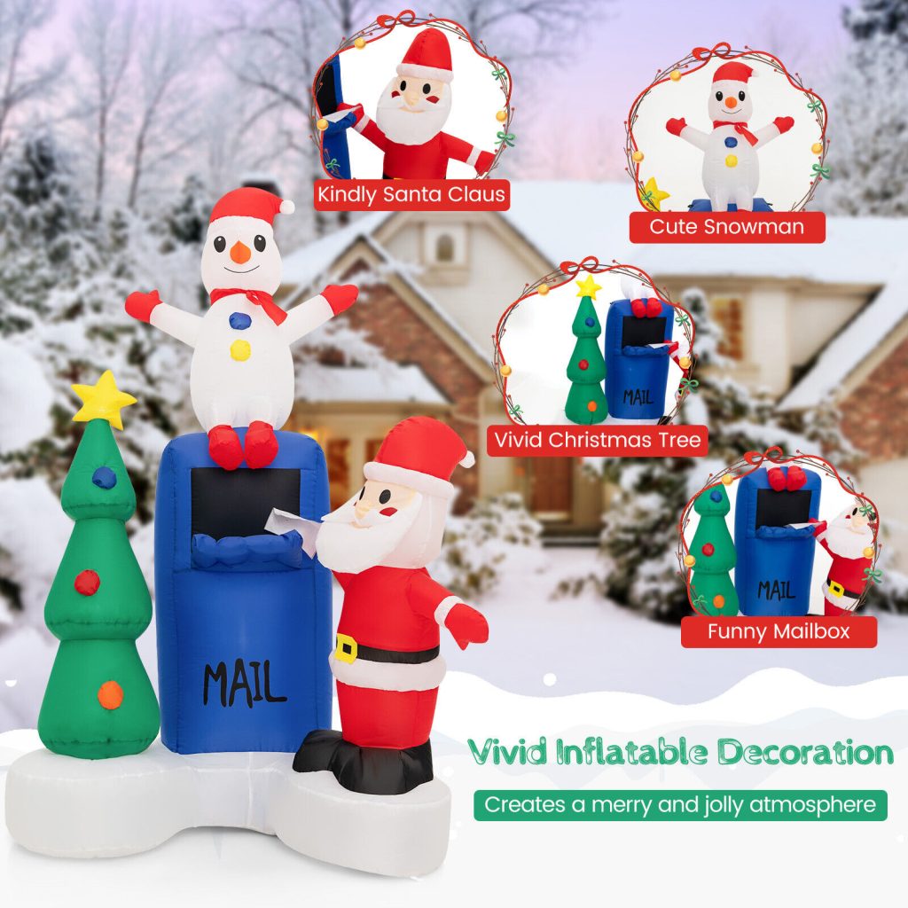 Santa Tree Snowman Inflatable 1.8m Lighted Mailbox Santa Claus Snowman & Xmas Tree – Airfigs Inflatables