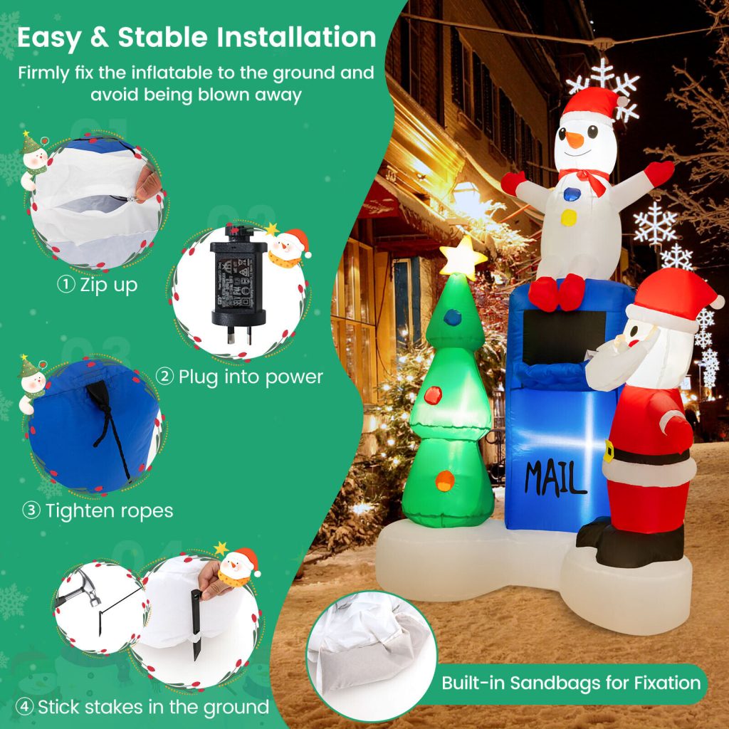 Santa Tree Snowman Inflatable 1.8m Lighted Mailbox Santa Claus Snowman & Xmas Tree – Airfigs Inflatables