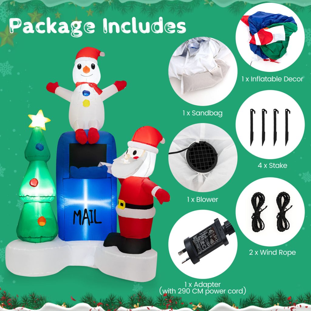 Santa Tree Snowman Inflatable 1.8m Lighted Mailbox Santa Claus Snowman & Xmas Tree – Airfigs Inflatables