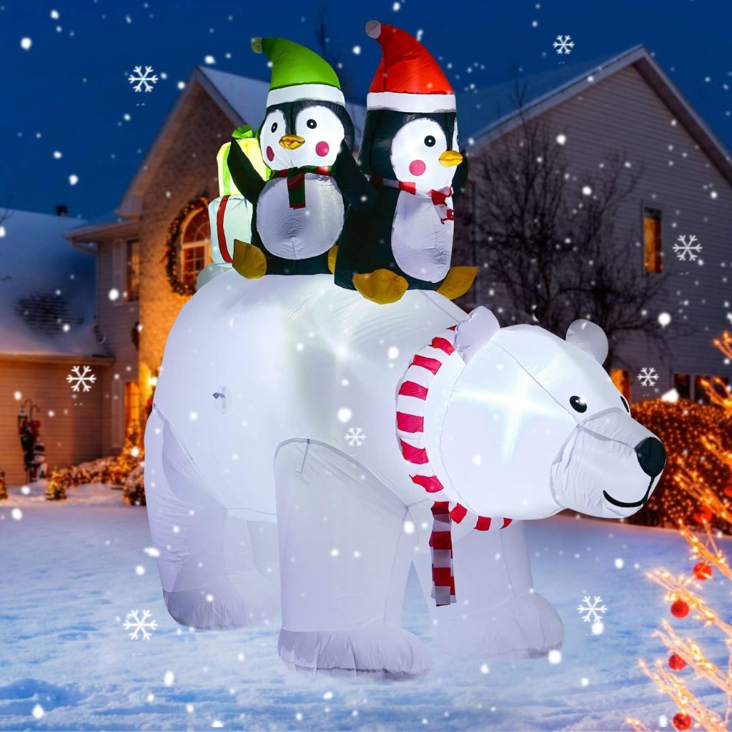 2.1m Penguins Riding Polar Bear Christmas Inflatable – Airfigs Inflatables