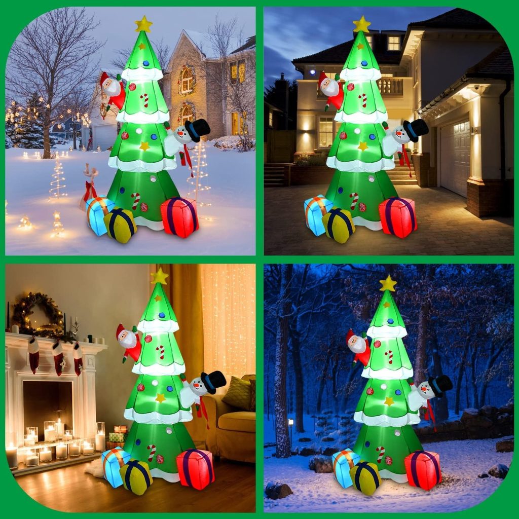 Santa Tree Snowman Inflatable 2.4m Christmas Tree with Snowman, Gifts & Santa Claus – Airfigs Inflatables