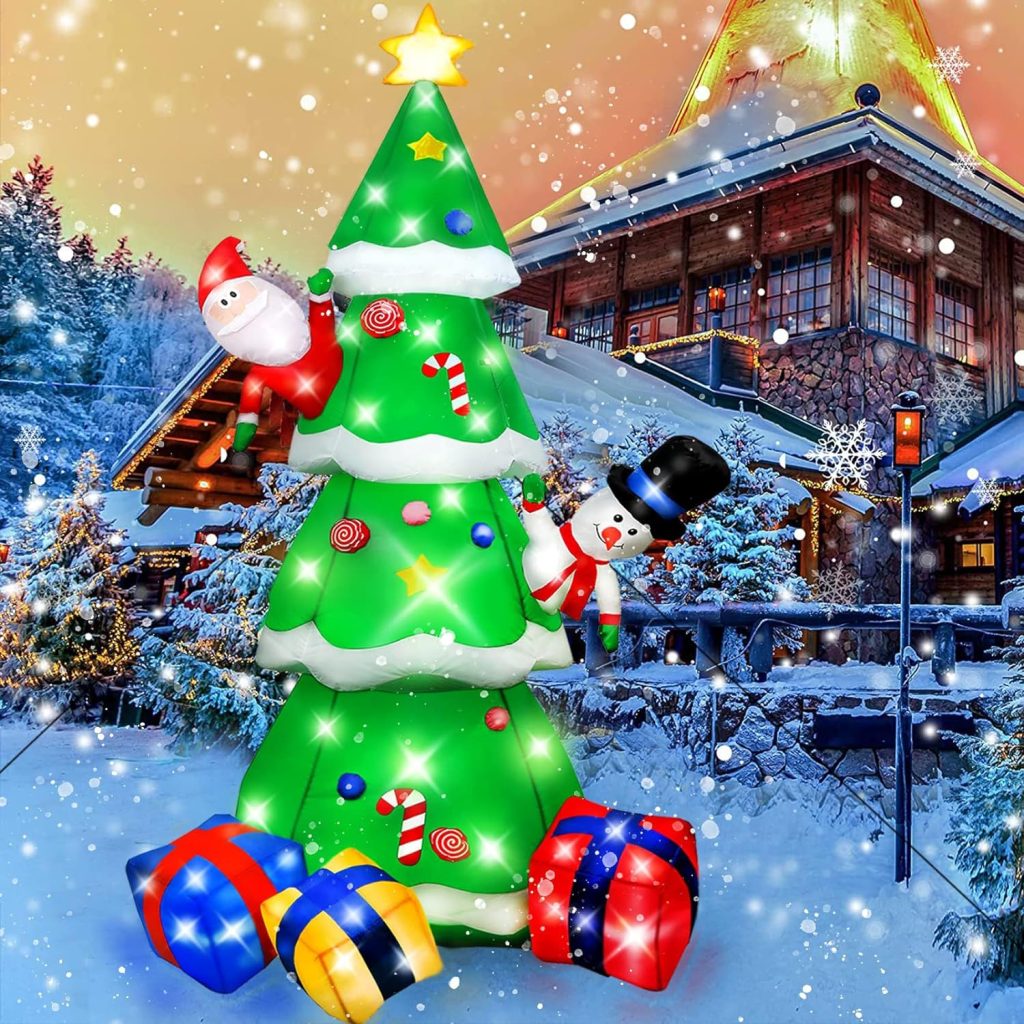 Santa Tree Snowman Inflatable 2.4m Christmas Tree with Snowman, Gifts & Santa Claus – Airfigs Inflatables