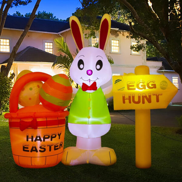 1.8m Happy Bunny Easter Egg Hunt with Basket Inflatable - Image 3