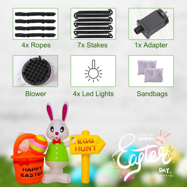 1.8m Happy Bunny Easter Egg Hunt with Basket Inflatable - Image 8