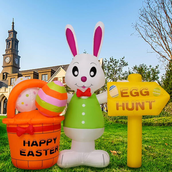 1.8m Happy Bunny Easter Egg Hunt with Basket Inflatable - Image 9