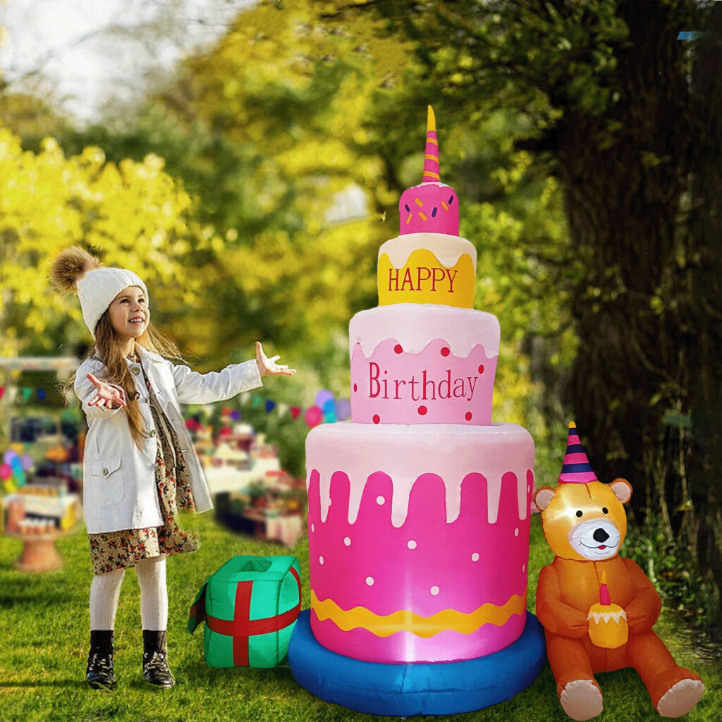 1.8m Birthday Cake, Teddy Bear & Gift Inflatable – Airfigs Inflatables