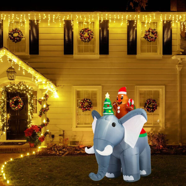 1.8m Gingerbread Man On Elephant Christmas Inflatable - Image 7