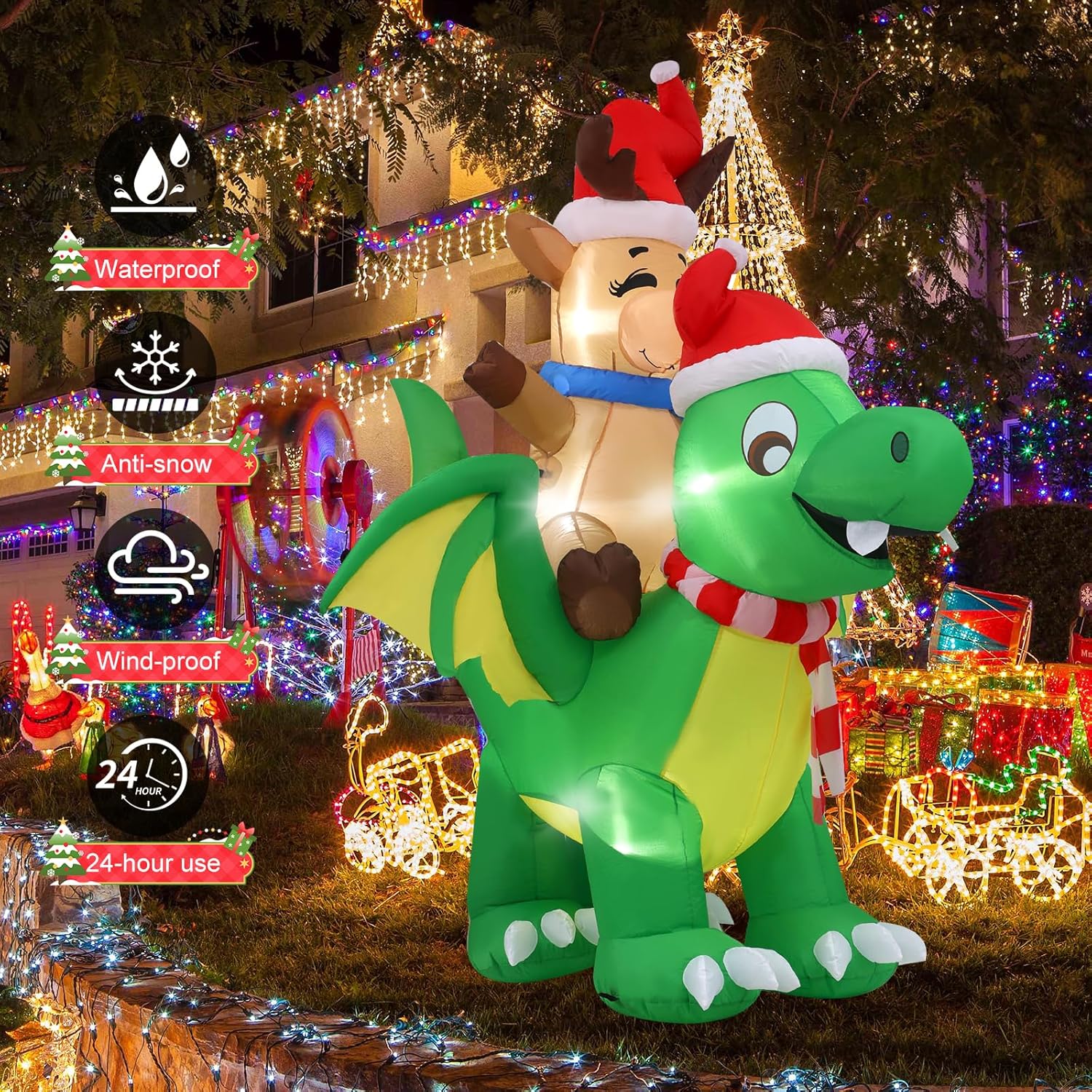 2.4m Reindeer Riding Dragon Christmas Inflatable - Image 10