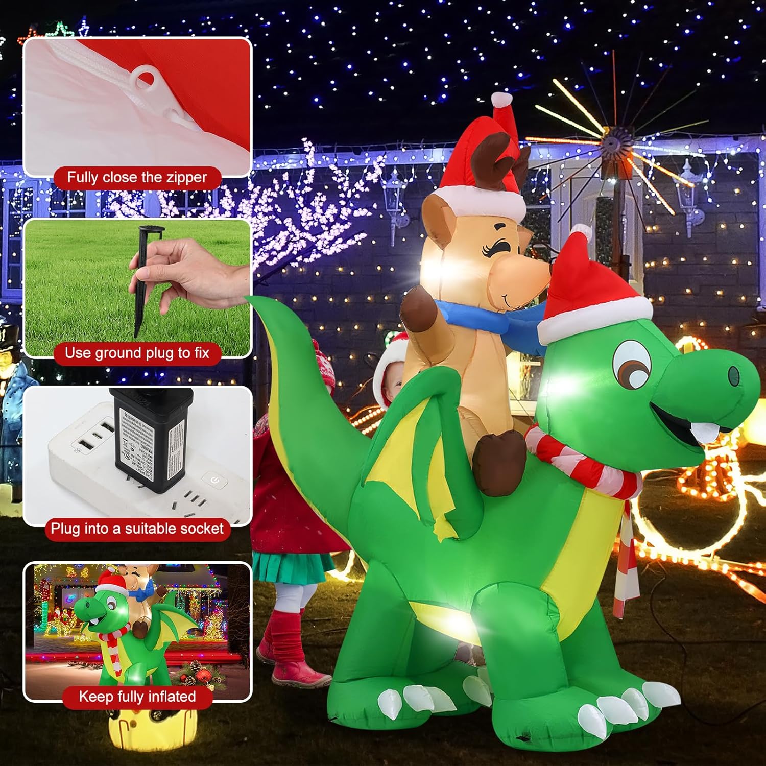 2.4m Reindeer Riding Dragon Christmas Inflatable - Image 3