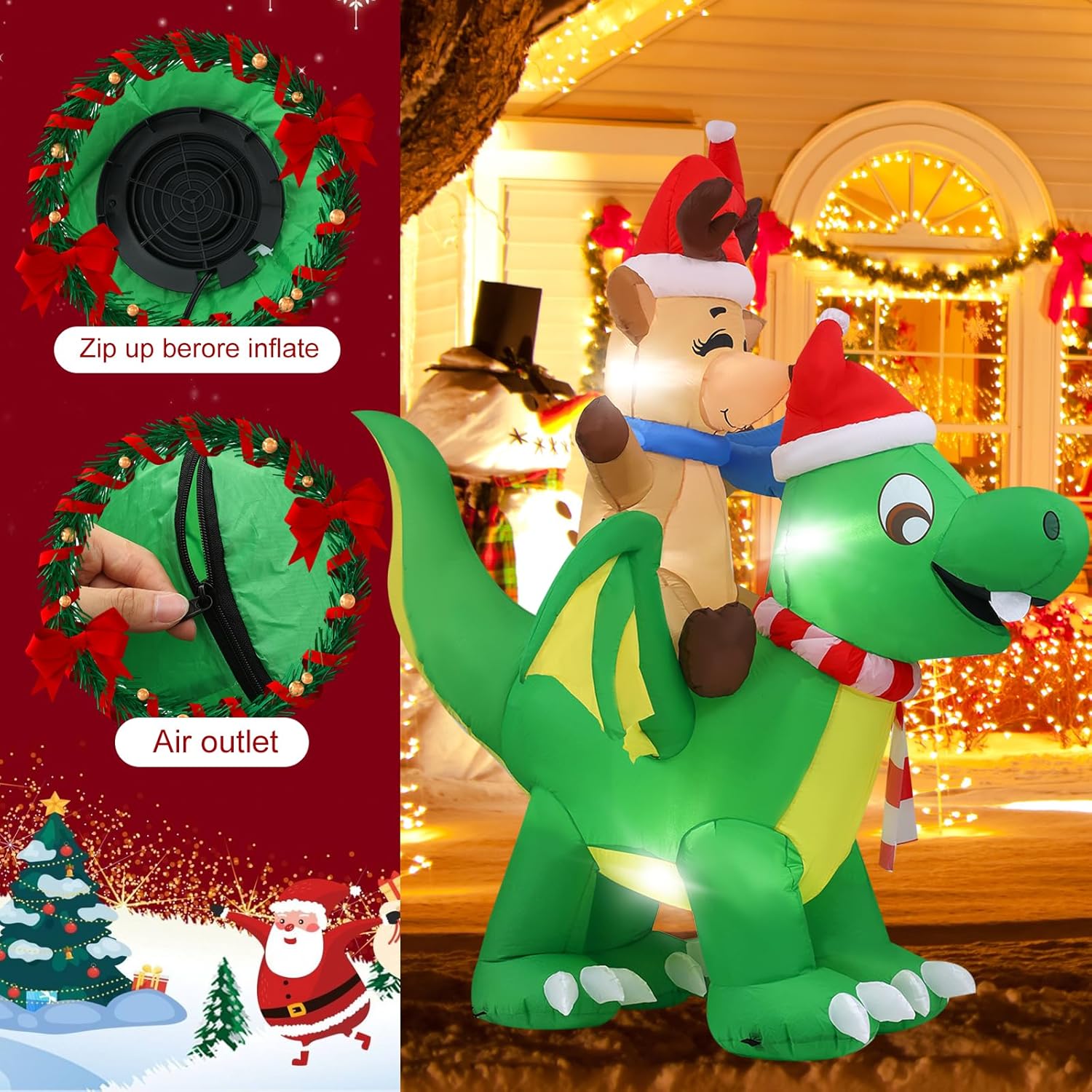 2.4m Reindeer Riding Dragon Christmas Inflatable - Image 5