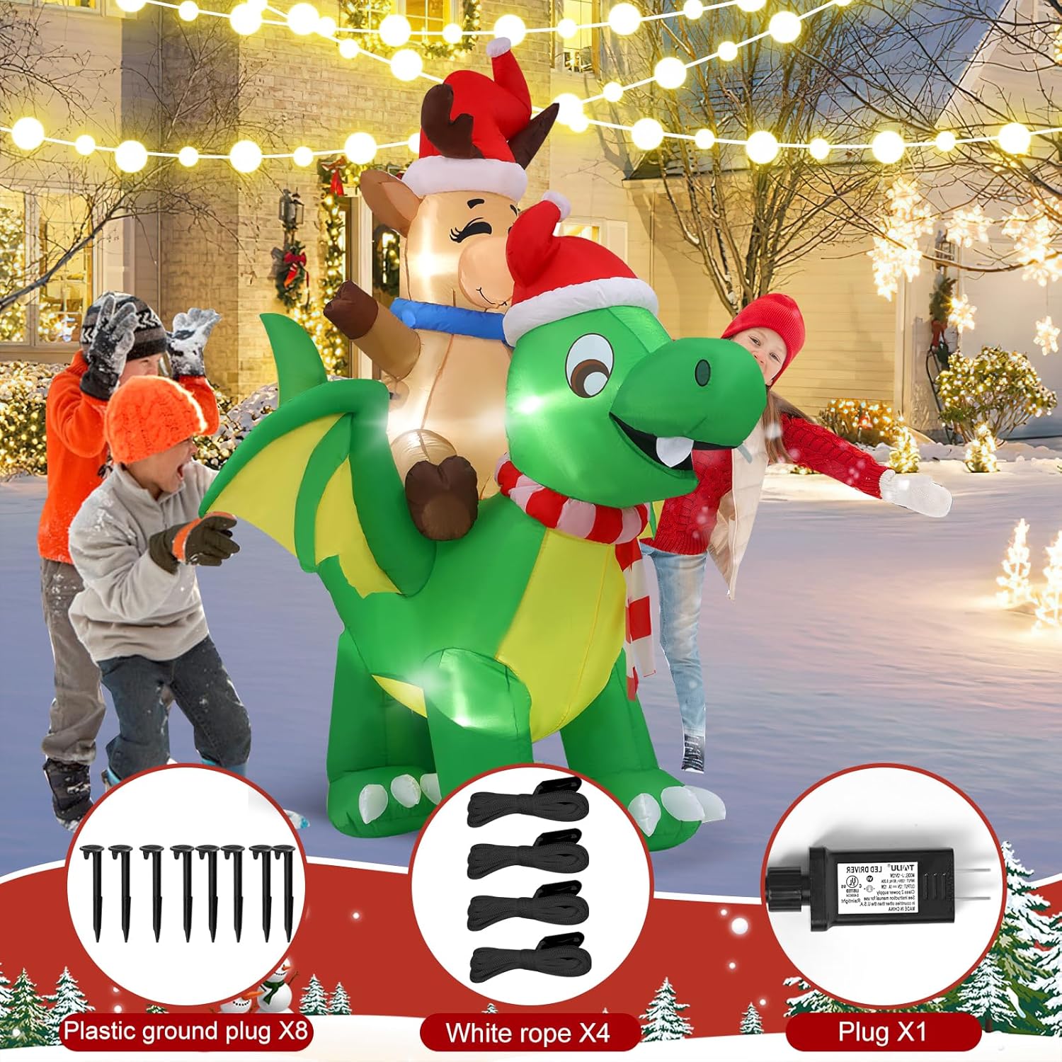 2.4m Reindeer Riding Dragon Christmas Inflatable - Image 6