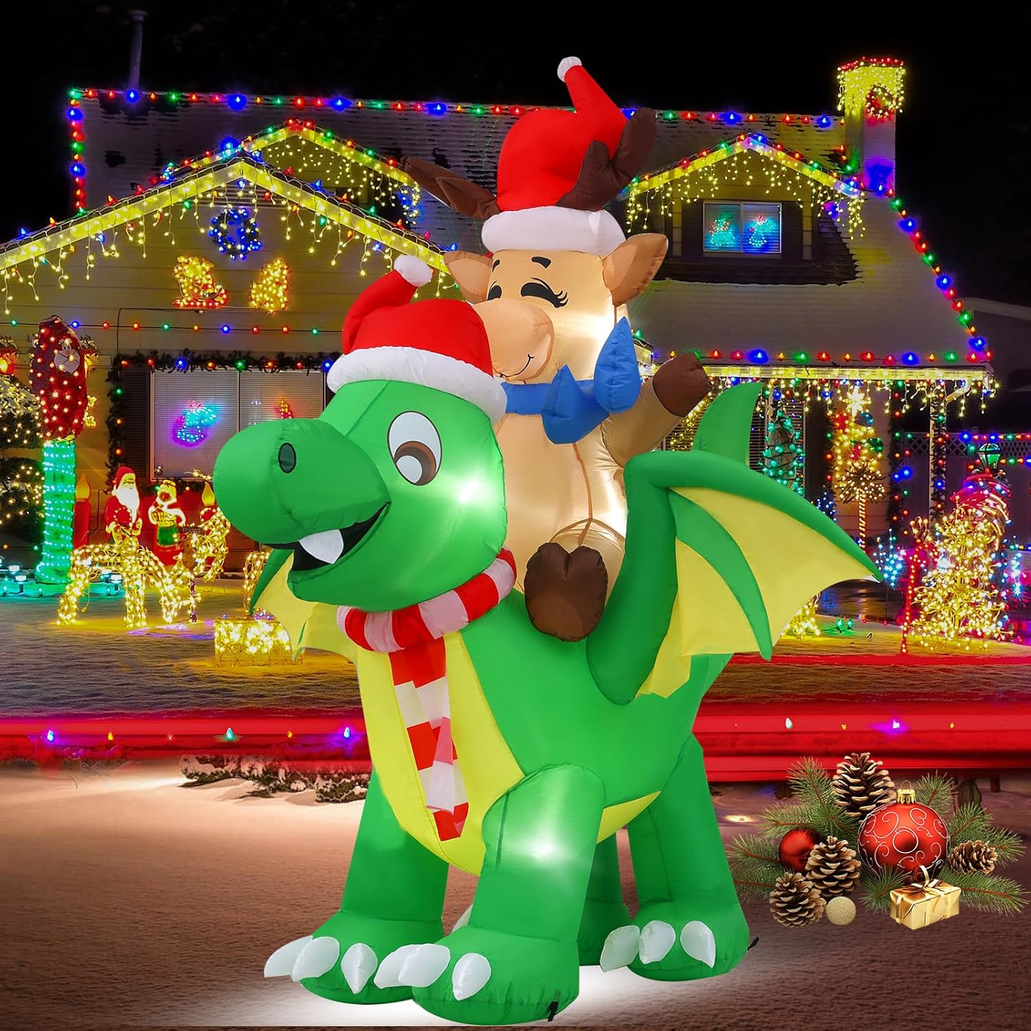 2.4m Reindeer Riding Dragon Christmas Inflatable - Image 8