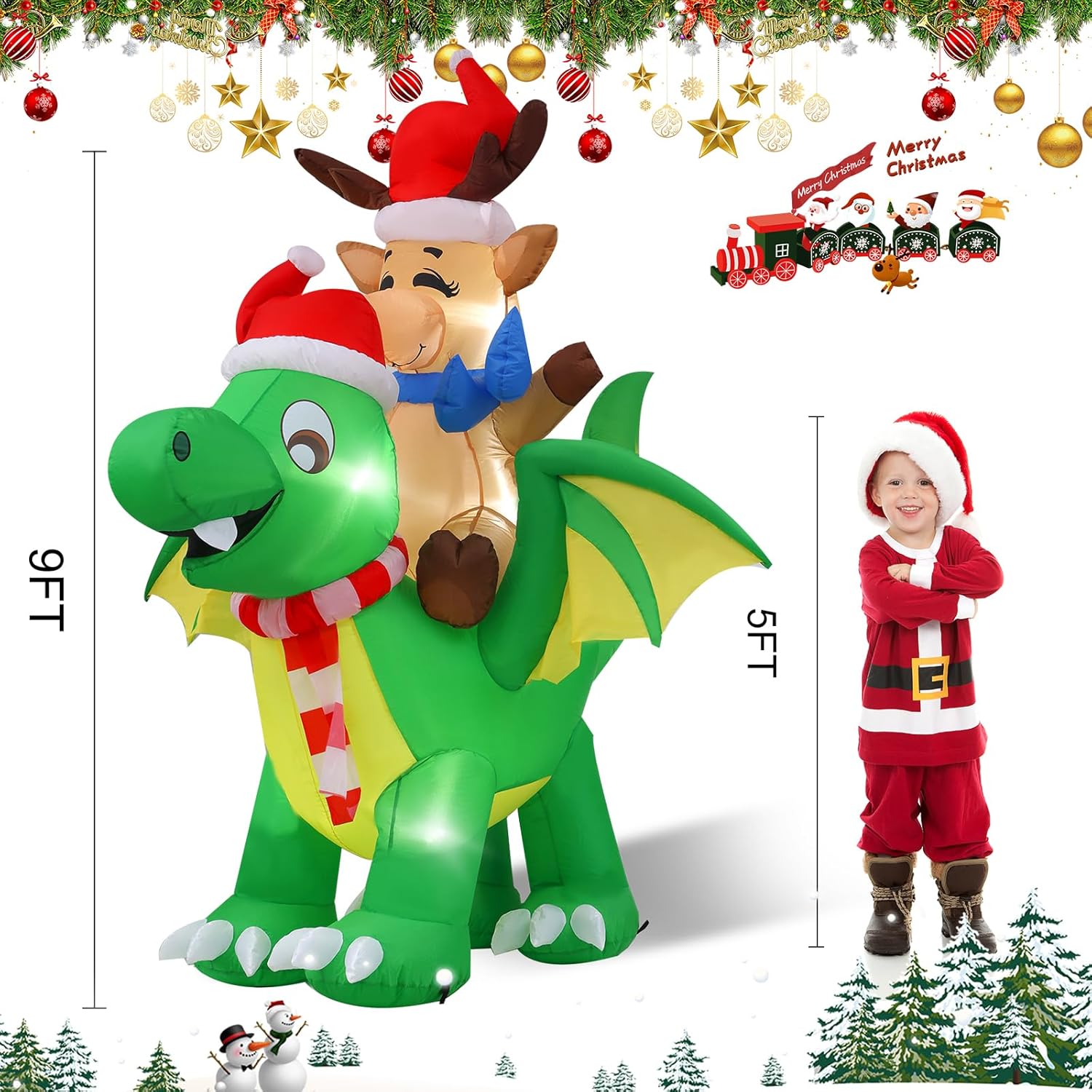 2.4m Reindeer Riding Dragon Christmas Inflatable - Image 9