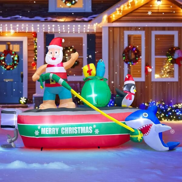 2.4m Santa Fishing with Penguin and Shark Christmas Inflatable - Image 4