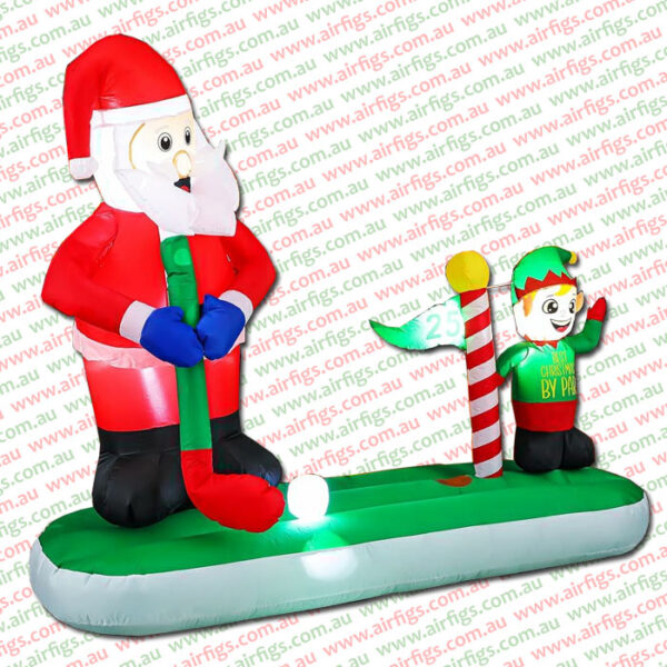 2.0m Golfing Santa with Elf Caddy Christmas Inflatable