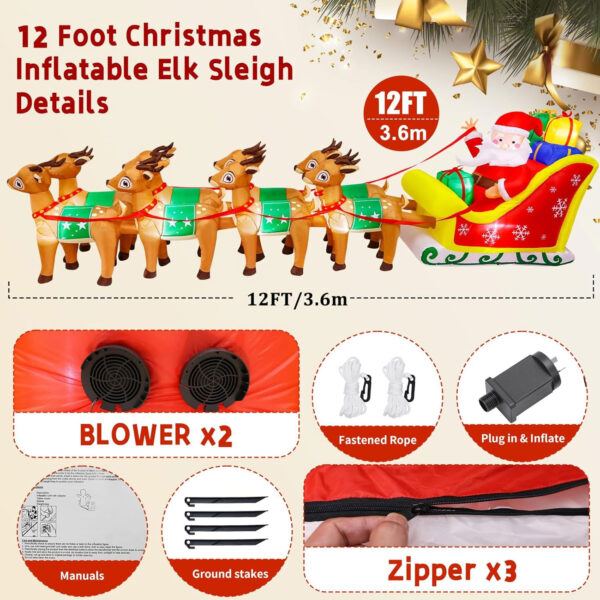 3.6m Santa Sleigh with 8 Reindeers Christmas Inflatable - Image 7