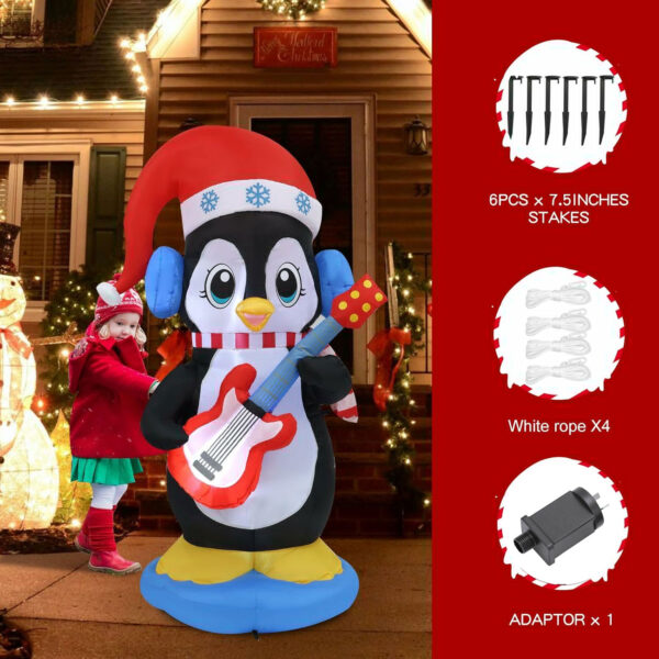 1.8m Penguin Playing Guitar Christmas Inflatable - Image 4