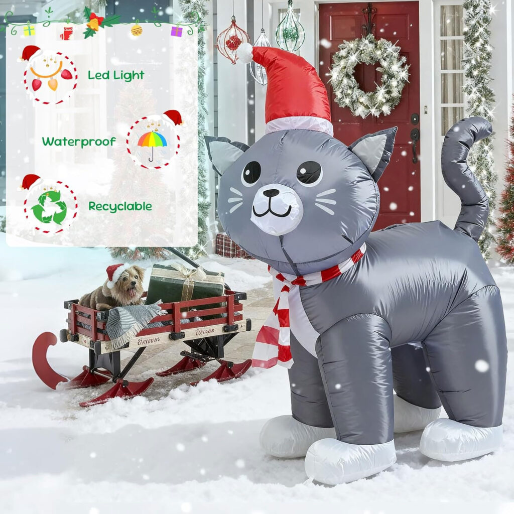 1.2m Cute Grey Cat Christmas Inflatable – Airfigs Inflatables