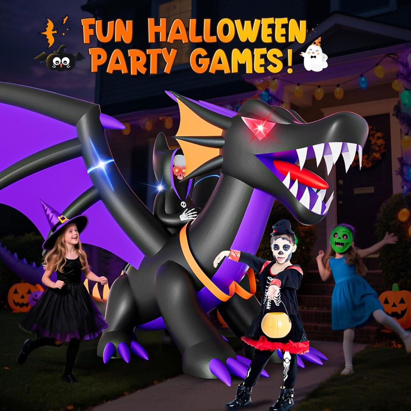 3.2m Black Dragon with Reaper Rider Halloween Inflatable – Airfigs ...