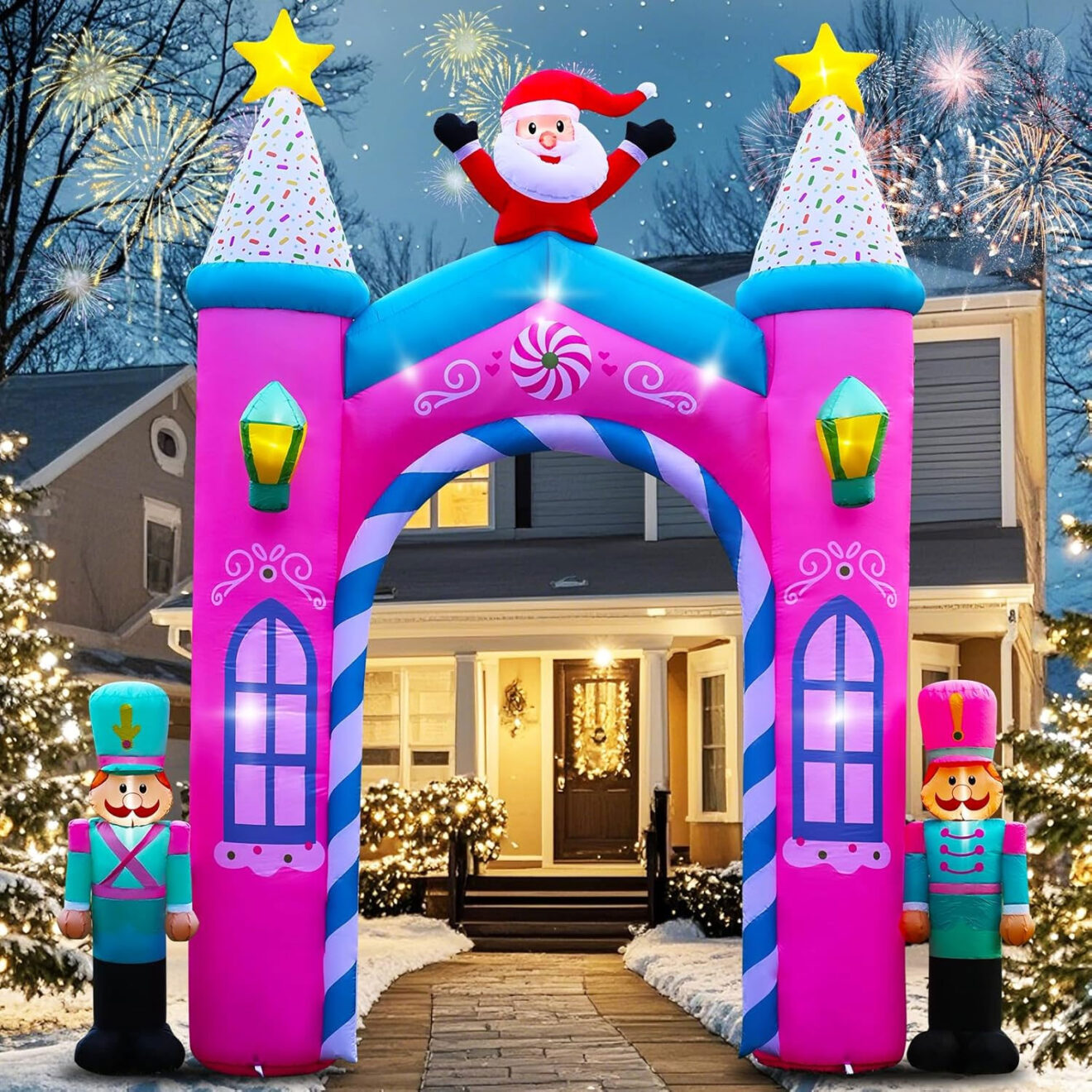 3.6m Pink Candy Castle Christmas Archway Santa & Nutcrackers – Airfigs ...